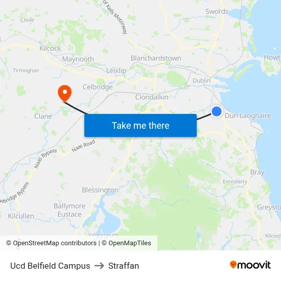 Ucd Belfield Campus to Straffan map