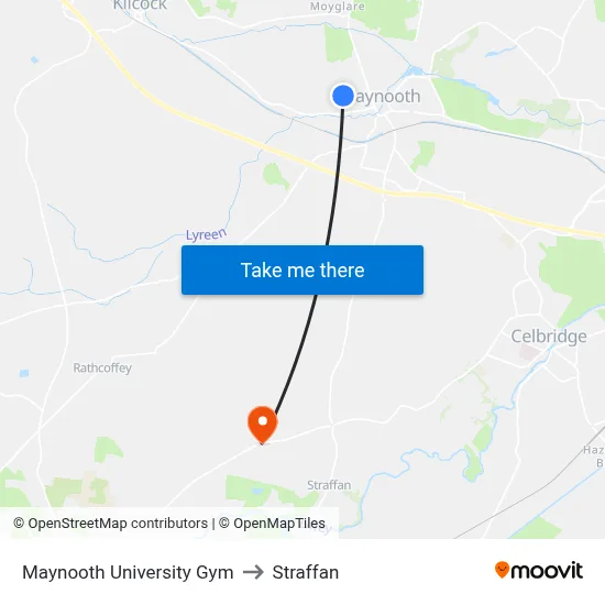Maynooth University Gym to Straffan map