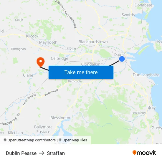 Dublin Pearse to Straffan map