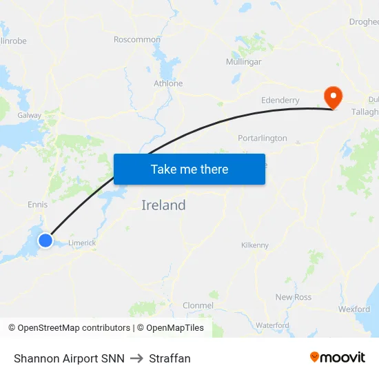 Shannon Airport SNN to Straffan map