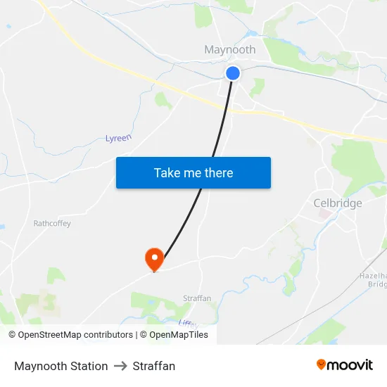 Maynooth Station to Straffan map