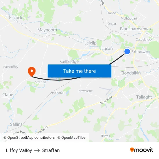 Liffey Valley to Straffan map