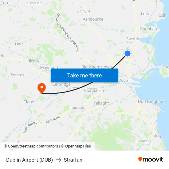 Dublin Airport (DUB) to Straffan map