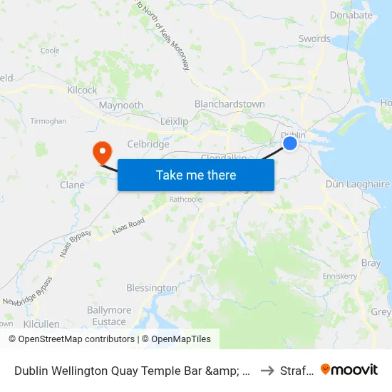 Dublin Wellington Quay Temple Bar &amp; Dublin Castle to Straffan map