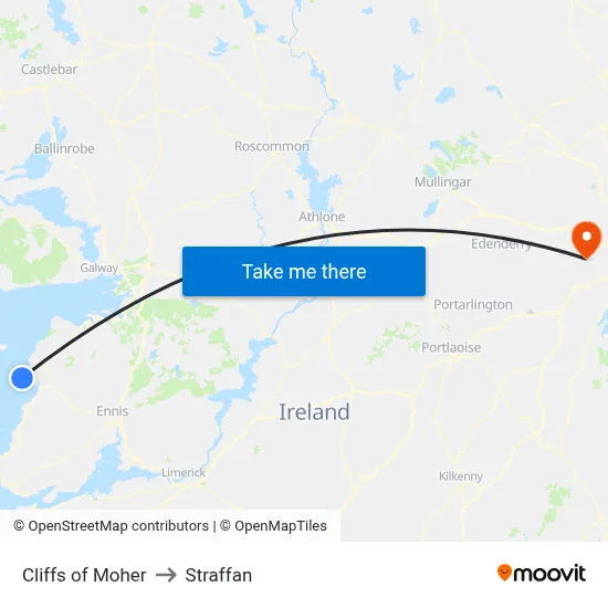 Cliffs of Moher to Straffan map