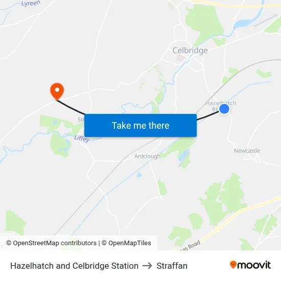 Hazelhatch and Celbridge Station to Straffan map