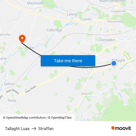 Tallaght Luas to Straffan map