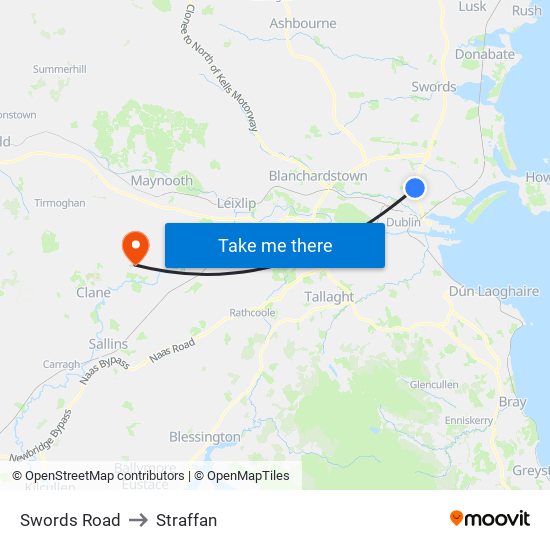 Swords Road to Straffan map