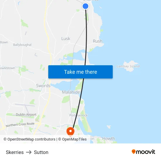 Skerries to Sutton map