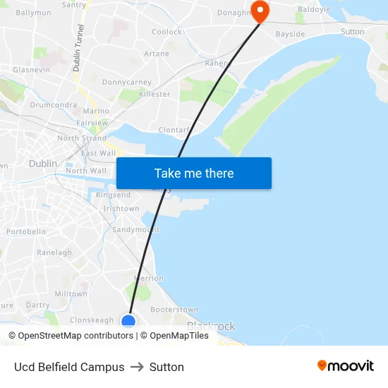 Ucd Belfield Campus to Sutton map