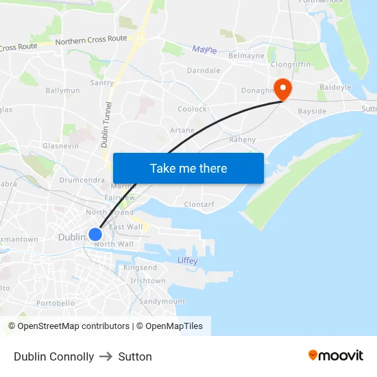 Dublin Connolly to Sutton map