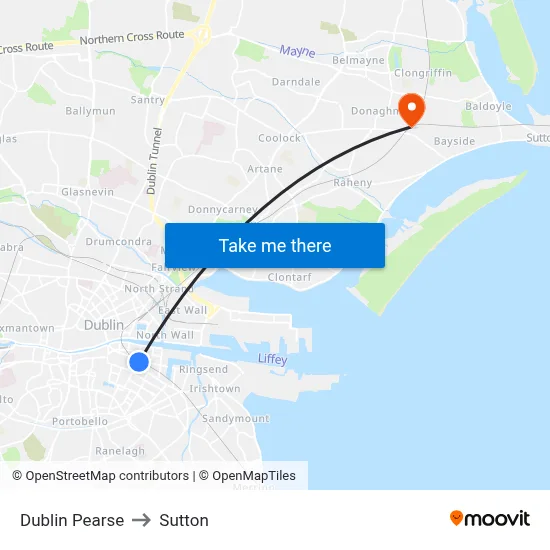 Dublin Pearse to Sutton map