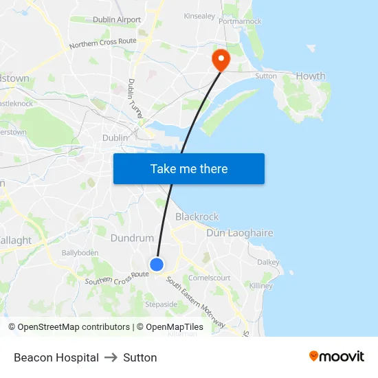 Beacon Hospital to Sutton map