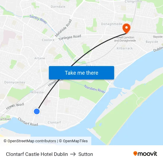 Clontarf Castle Hotel Dublin to Sutton map