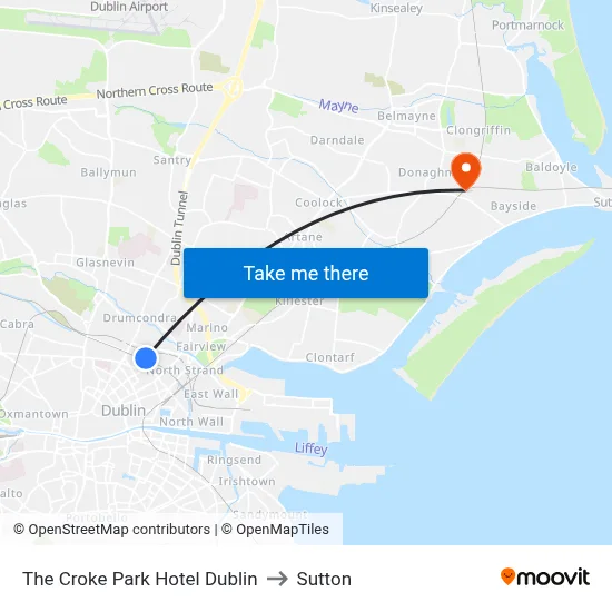 The Croke Park Hotel Dublin to Sutton map