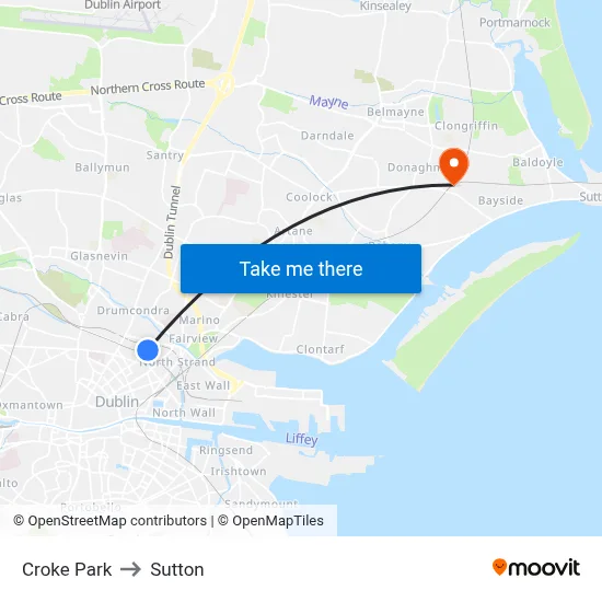 Croke Park to Sutton map