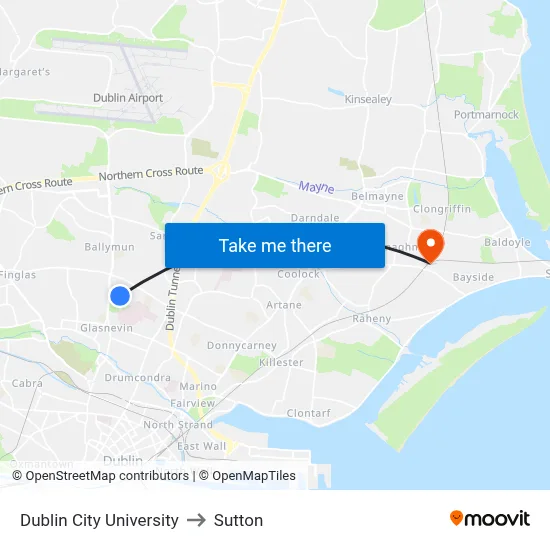 Dublin City University to Sutton map