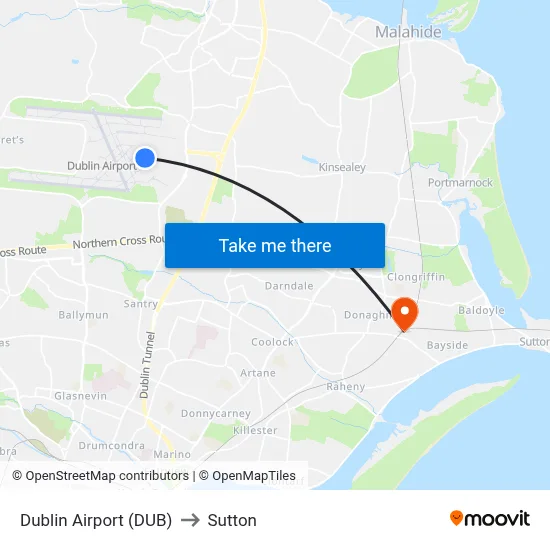 Dublin Airport (DUB) to Sutton map