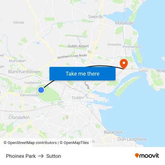 Phoinex Park to Sutton map