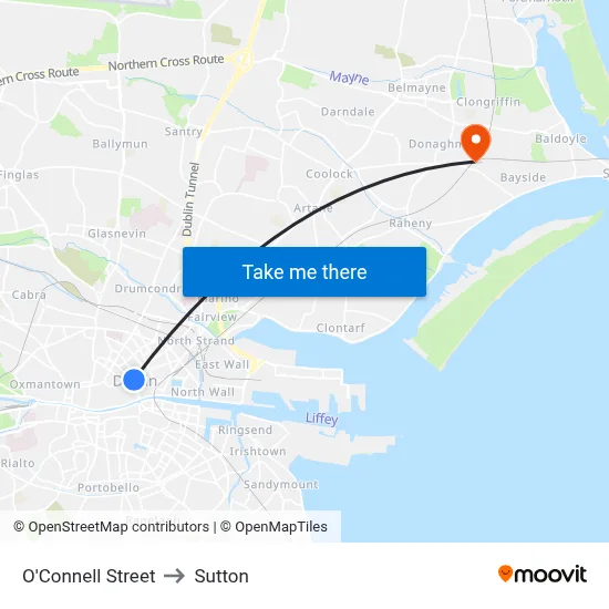 O'Connell Street to Sutton map