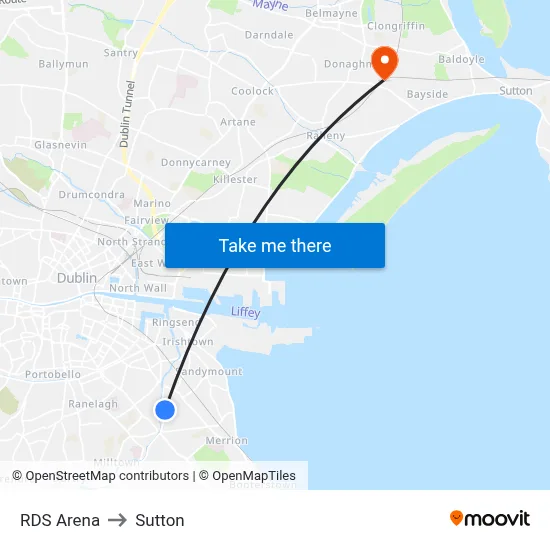 RDS Arena to Sutton map