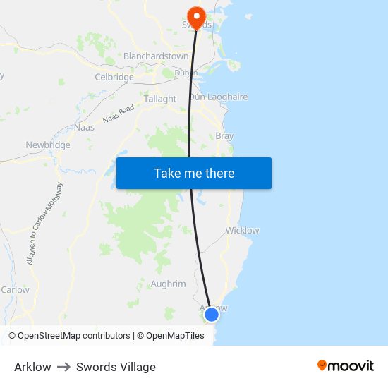 Arklow to Swords Village map