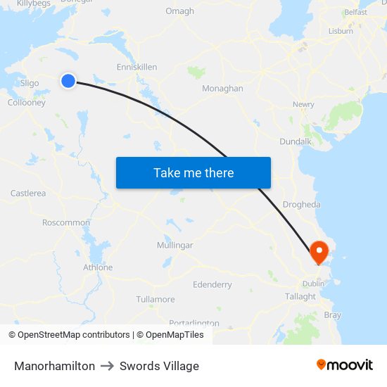 Manorhamilton to Swords Village map