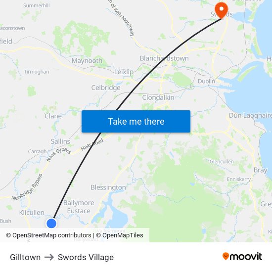 Gilltown to Swords Village map