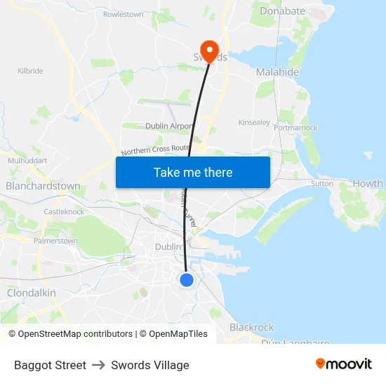 Baggot Street to Swords Village map