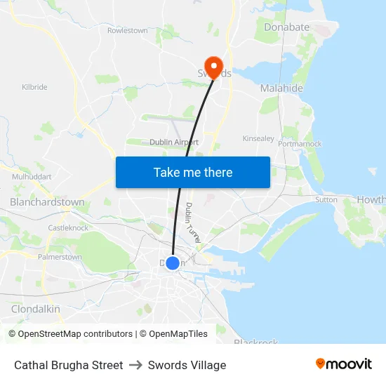 Cathal Brugha Street to Swords Village map