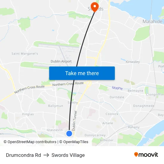 Drumcondra Rd to Swords Village map