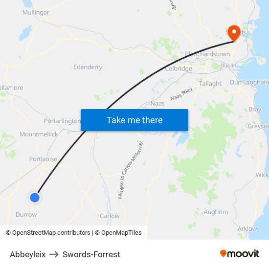 Abbeyleix to Swords-Forrest map