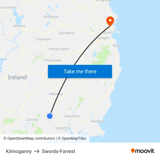 Kilmoganny to Swords-Forrest map