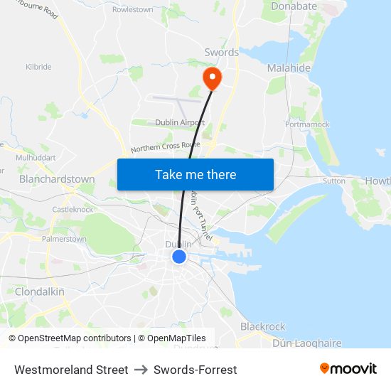 Westmoreland Street to Swords-Forrest map