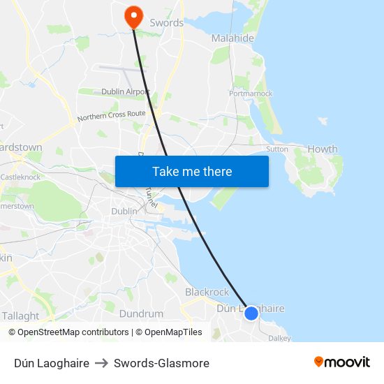 Dún Laoghaire to Swords-Glasmore map