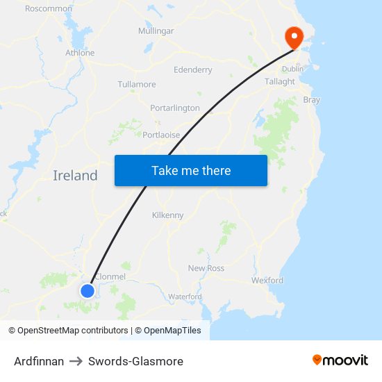 Ardfinnan to Swords-Glasmore map