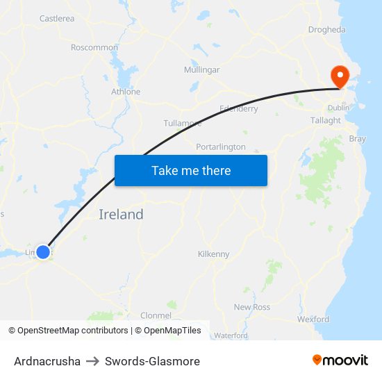 Ardnacrusha to Swords-Glasmore map