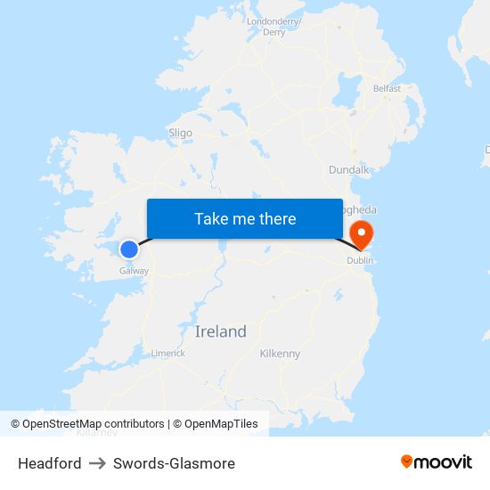 Headford to Swords-Glasmore map