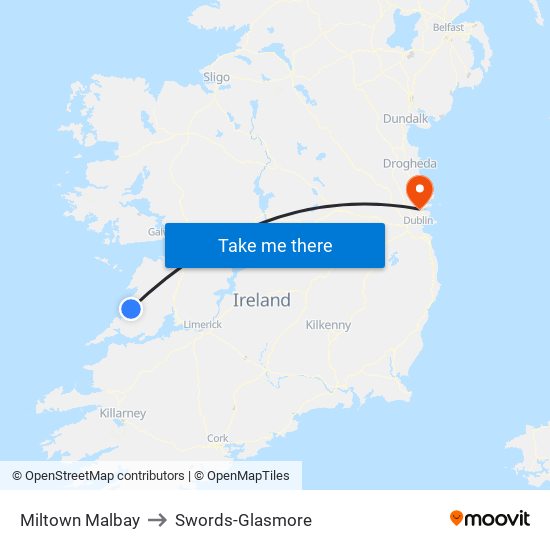 Miltown Malbay to Swords-Glasmore map