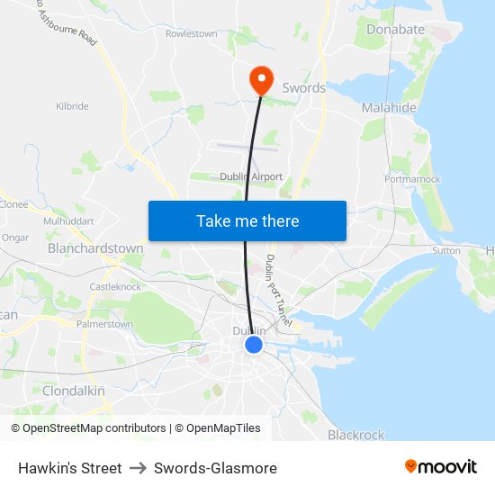 Hawkin's Street to Swords-Glasmore map