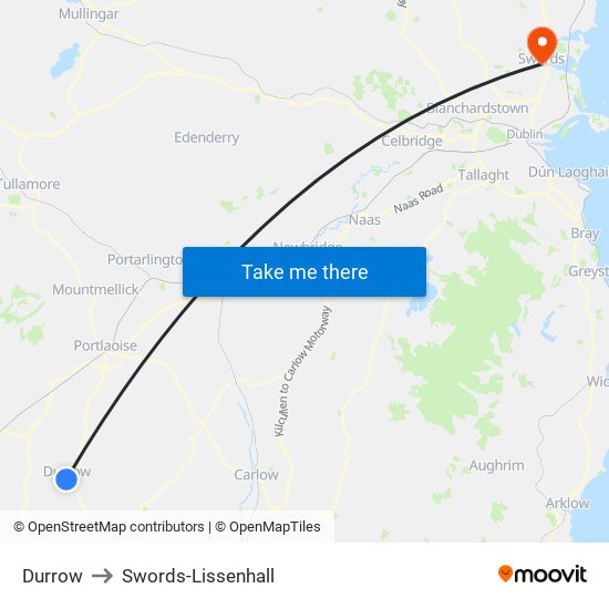 Durrow to Swords-Lissenhall map