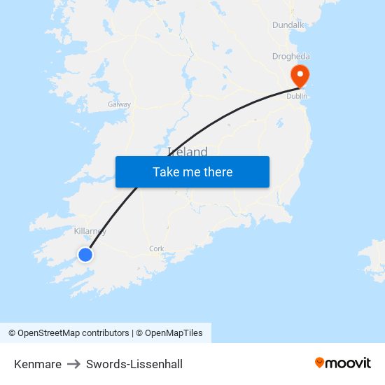 Kenmare to Swords-Lissenhall map