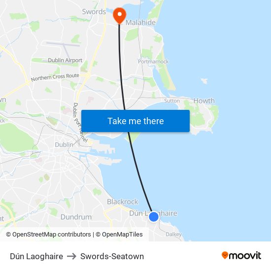 Dún Laoghaire to Swords-Seatown map