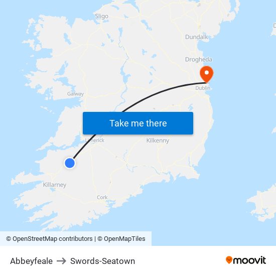 Abbeyfeale to Swords-Seatown map