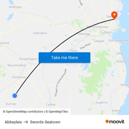 Abbeyleix to Swords-Seatown map
