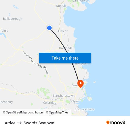 Ardee to Swords-Seatown map