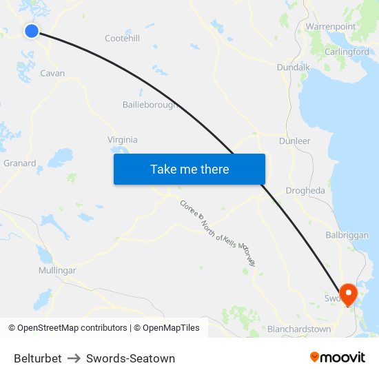 Belturbet to Swords-Seatown map