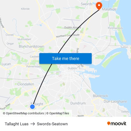 Tallaght Luas to Swords-Seatown map