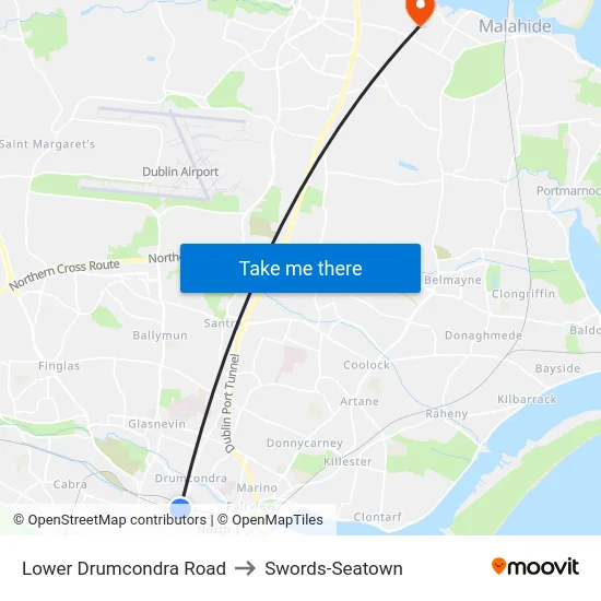Lower Drumcondra Road to Swords-Seatown map