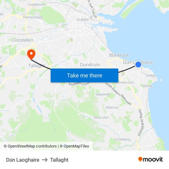 Dún Laoghaire to Tallaght map
